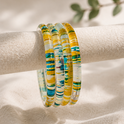 Trendy Glossy Glass Bangle Set For Women - Set Of 4