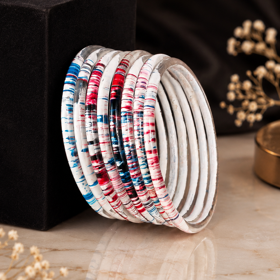 Glossy 3D Glass Bangle Set For Women - Set Of 8