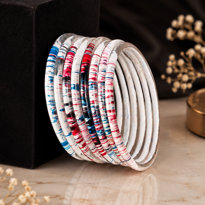 Glossy 3D Glass Bangle Set For Women - Set Of 8