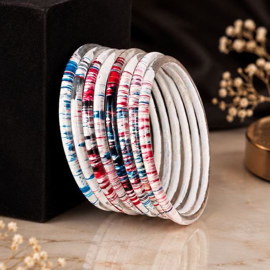Glossy 3D Glass Bangle Set For Women - Set Of 8