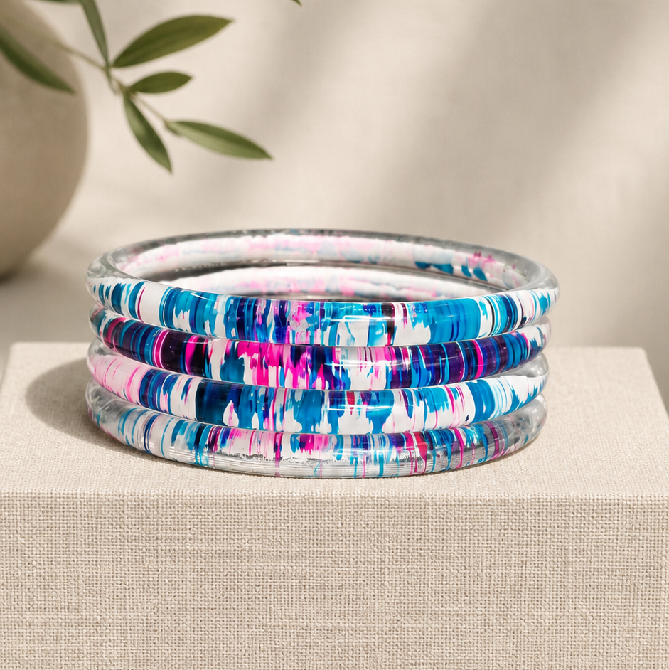 Trendy Glossy Glass Bangle Set For Women - Set Of 4