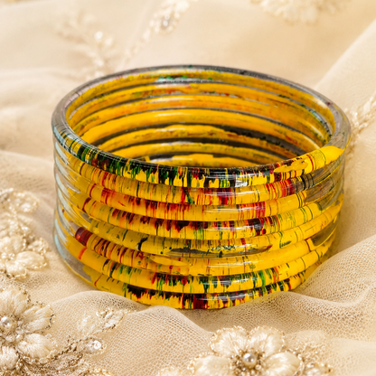 Glossy 3D Glass Bangle Set For Women - Set Of 8