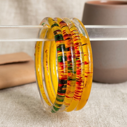 Trendy Glossy Glass Bangle Set For Women - Set Of 4
