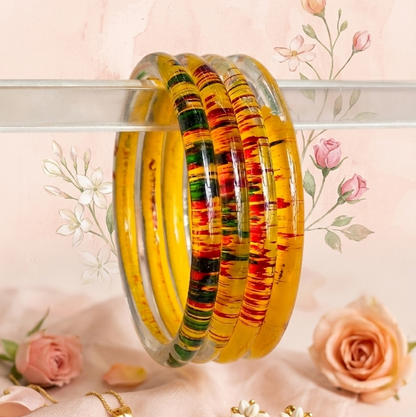 Trendy Glossy Glass Bangle Set For Women - Set Of 4