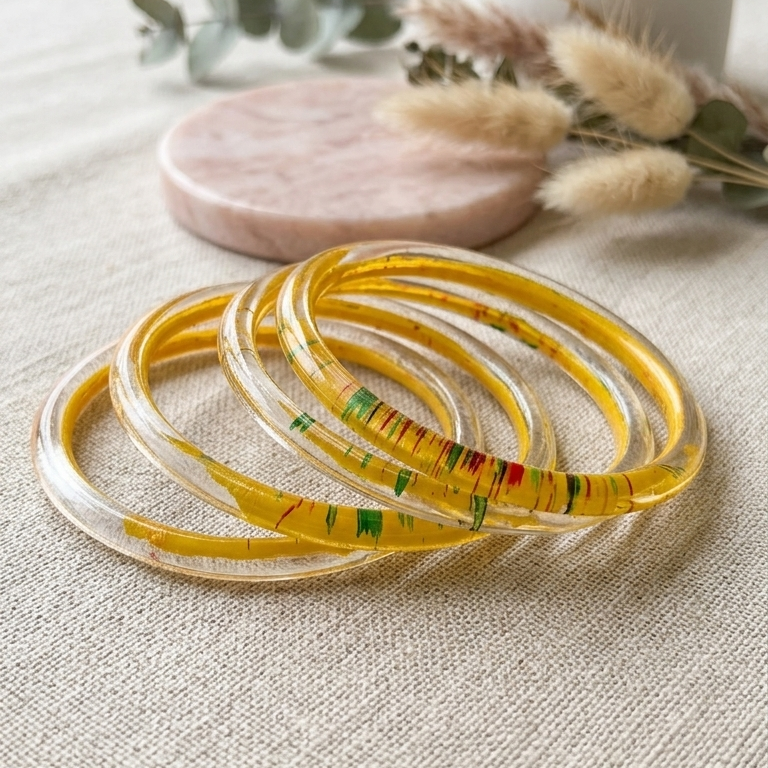 Trendy Glossy Glass Bangle Set For Women - Set Of 4