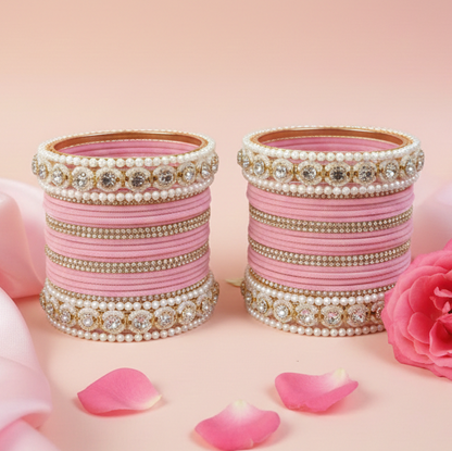 White Pearl Pink Bridal Wedding Bangle Pack of 48