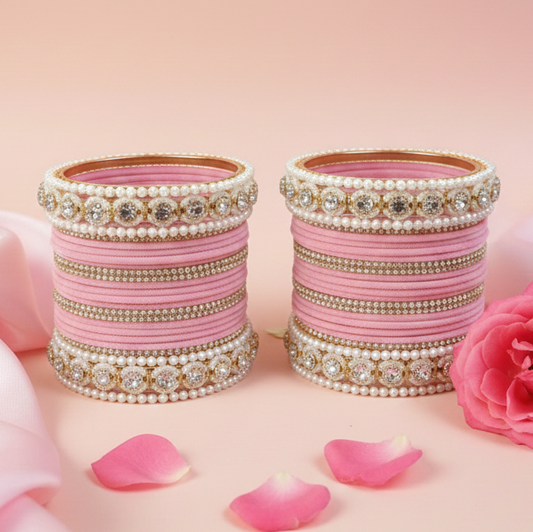 White Pearl Pink Bridal Wedding Bangle Pack of 48