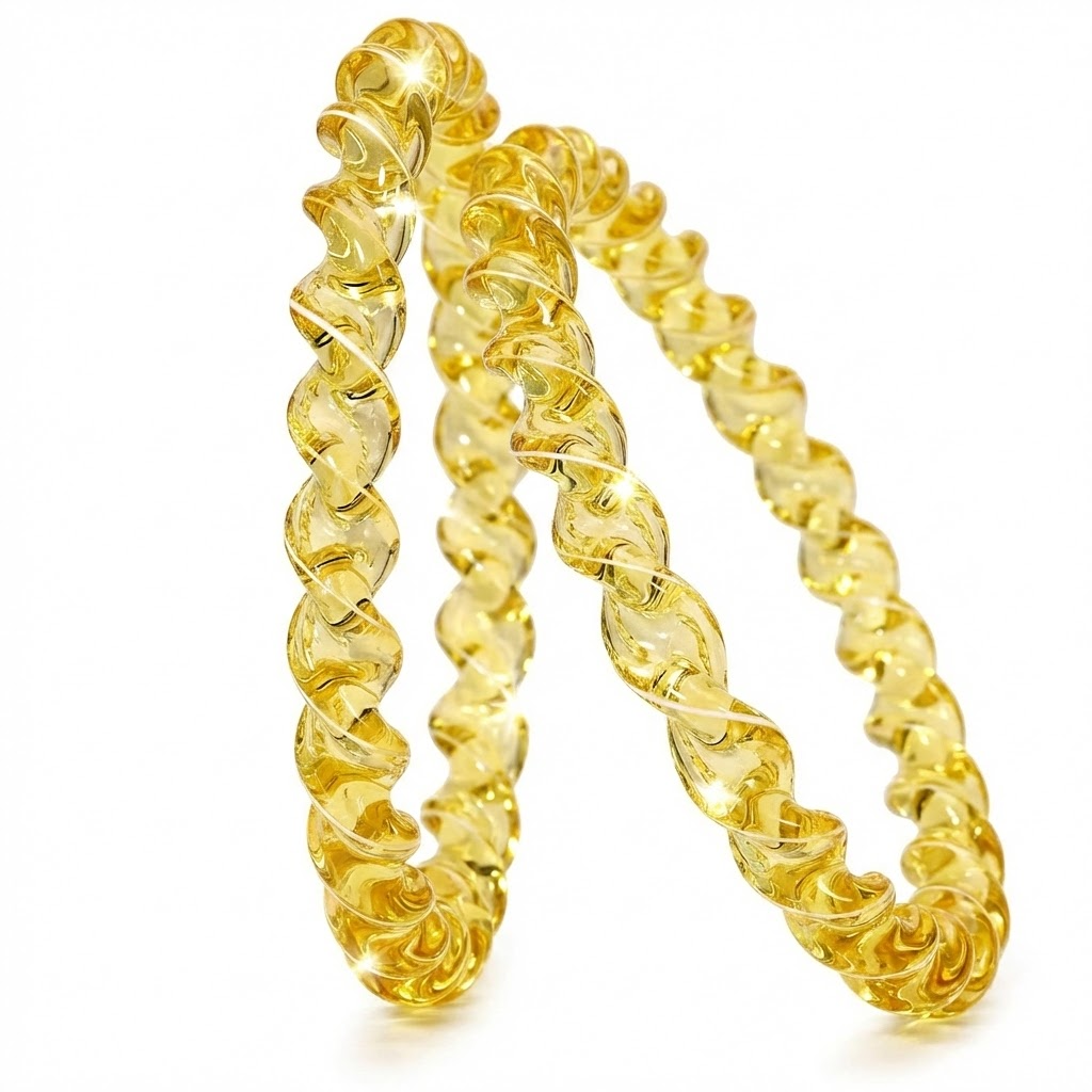 Yellow Spiral Glass Bangles – Set of 2 Designer Twist Pattern