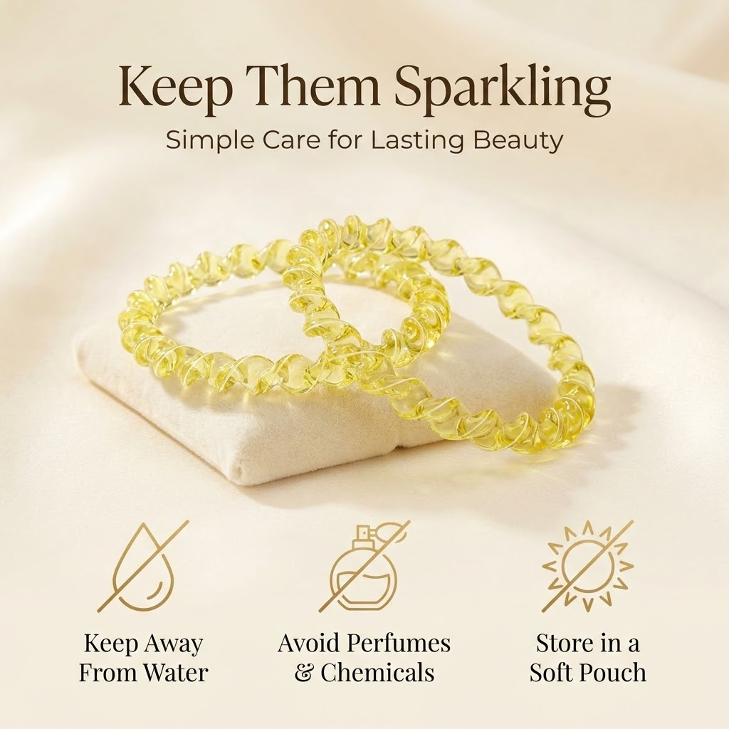 Yellow Spiral Glass Bangles – Set of 2 Designer Twist Pattern