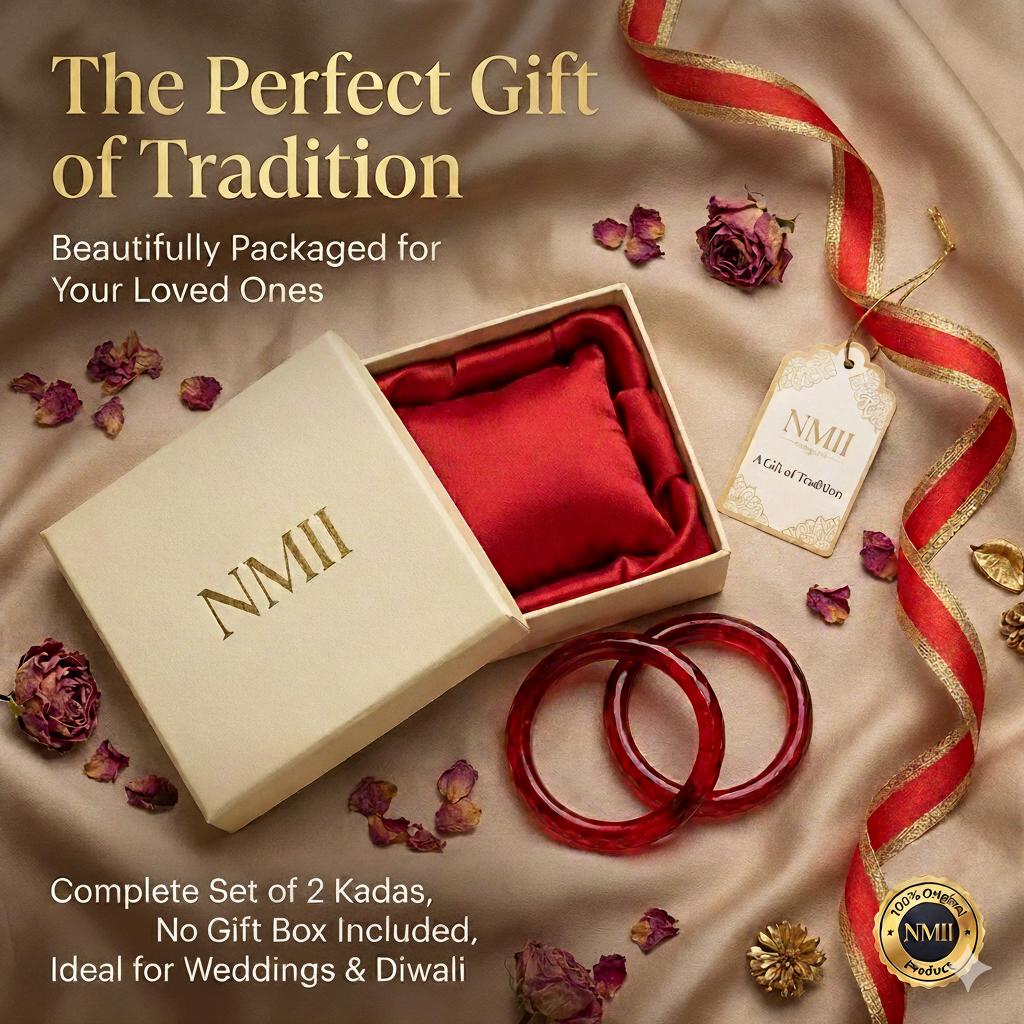 Festive Green Glass Bangles – Red Blossom and Gold Leaf Design-Pack Of 2 Kada