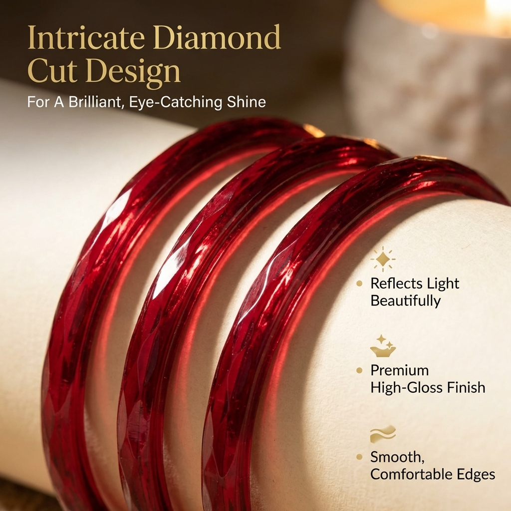 Festive Green Glass Bangles – Red Blossom and Gold Leaf Design-Pack Of 2 Kada