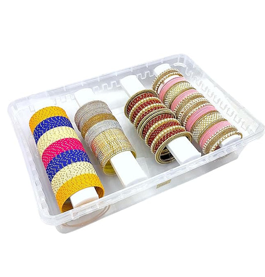 Transparent 4-Rod Bangle Storage Box – Large Capacity Organizer