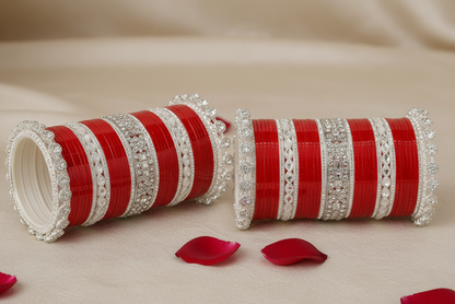 Red & Silver Bridal Chuda with Zircon Detailing set of 2