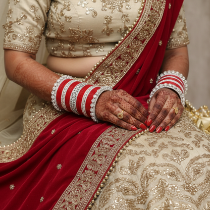 Red & Silver Bridal Chuda with Zircon Detailing set of 2