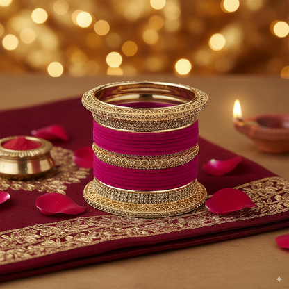 Magenta Bridal Chuda with Golden Borders – Elegant Wedding Set of 2