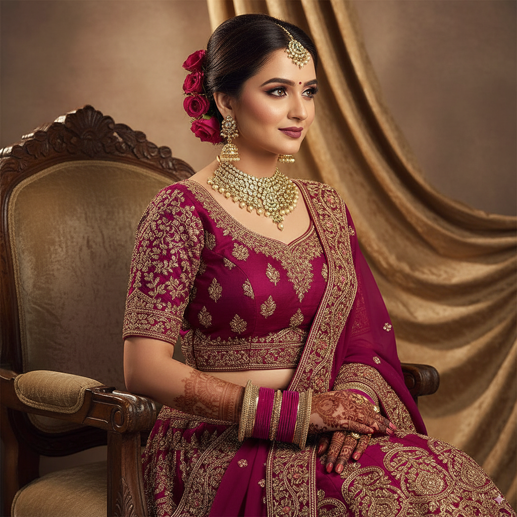 Magenta Bridal Chuda with Golden Borders – Elegant Wedding Set of 2