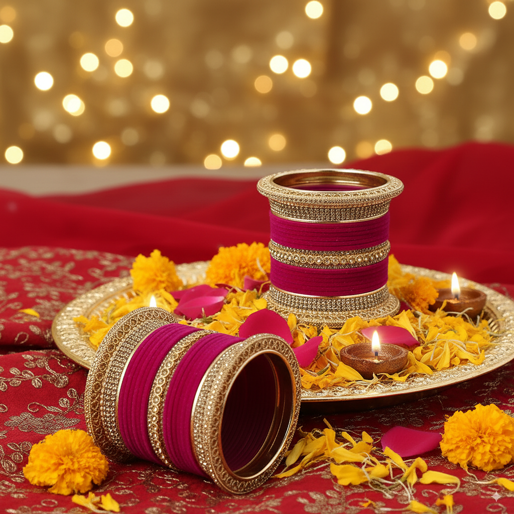 Magenta Bridal Chuda with Golden Borders – Elegant Wedding Set of 2