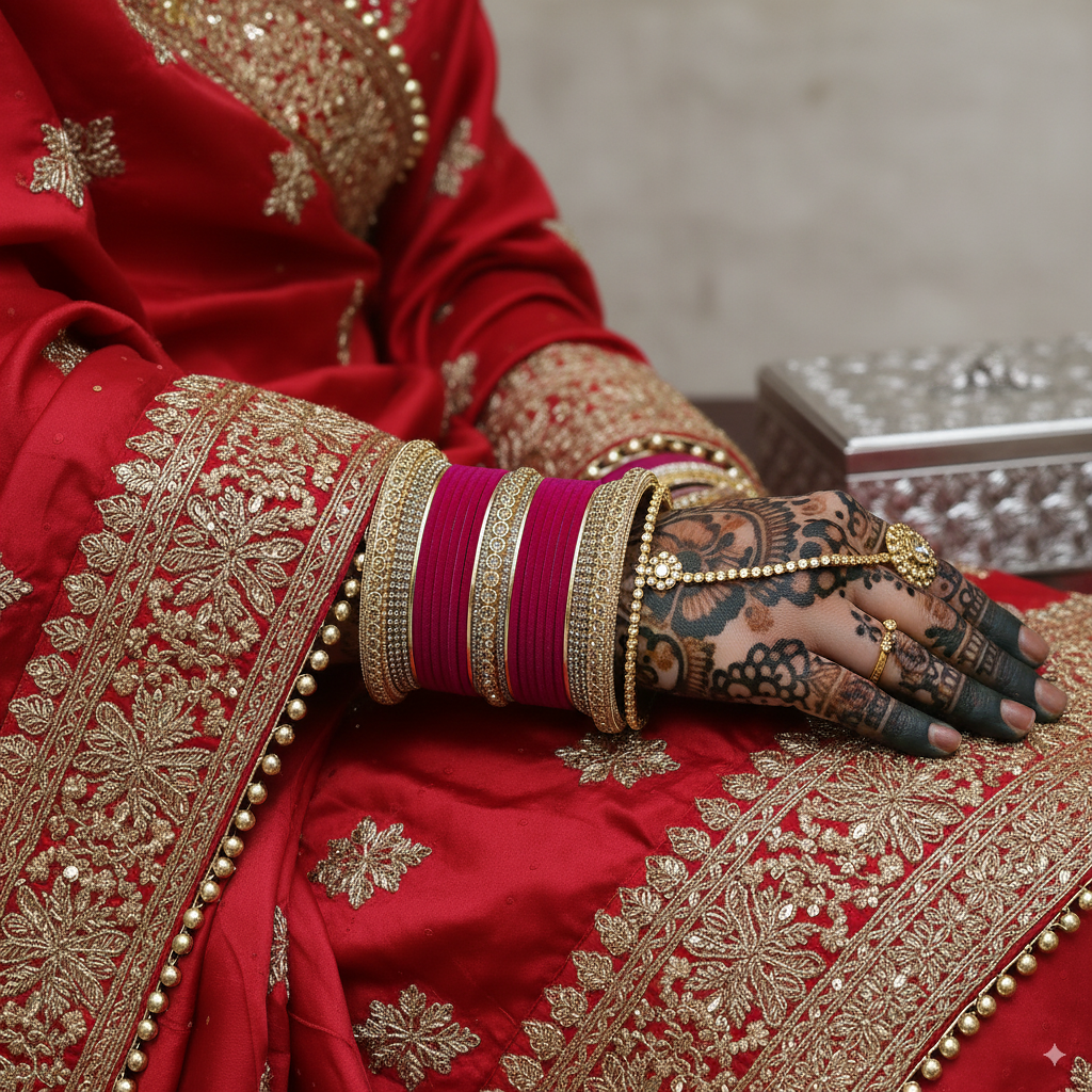 Magenta Bridal Chuda with Golden Borders – Elegant Wedding Set of 2