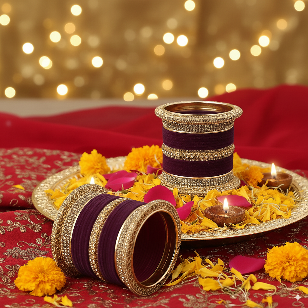 Wine color Bridal Chuda with Golden Borders – Premium Wedding Set of 2