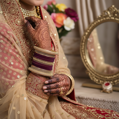 Wine color Bridal Chuda with Golden Borders – Premium Wedding Set of 2