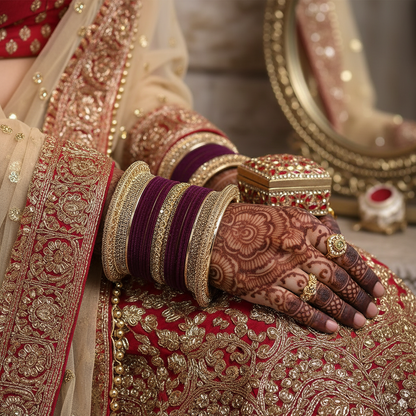 Wine color Bridal Chuda with Golden Borders – Premium Wedding Set of 2