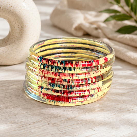 Glossy 3D Glass Bangle Set For Women - Set Of 8