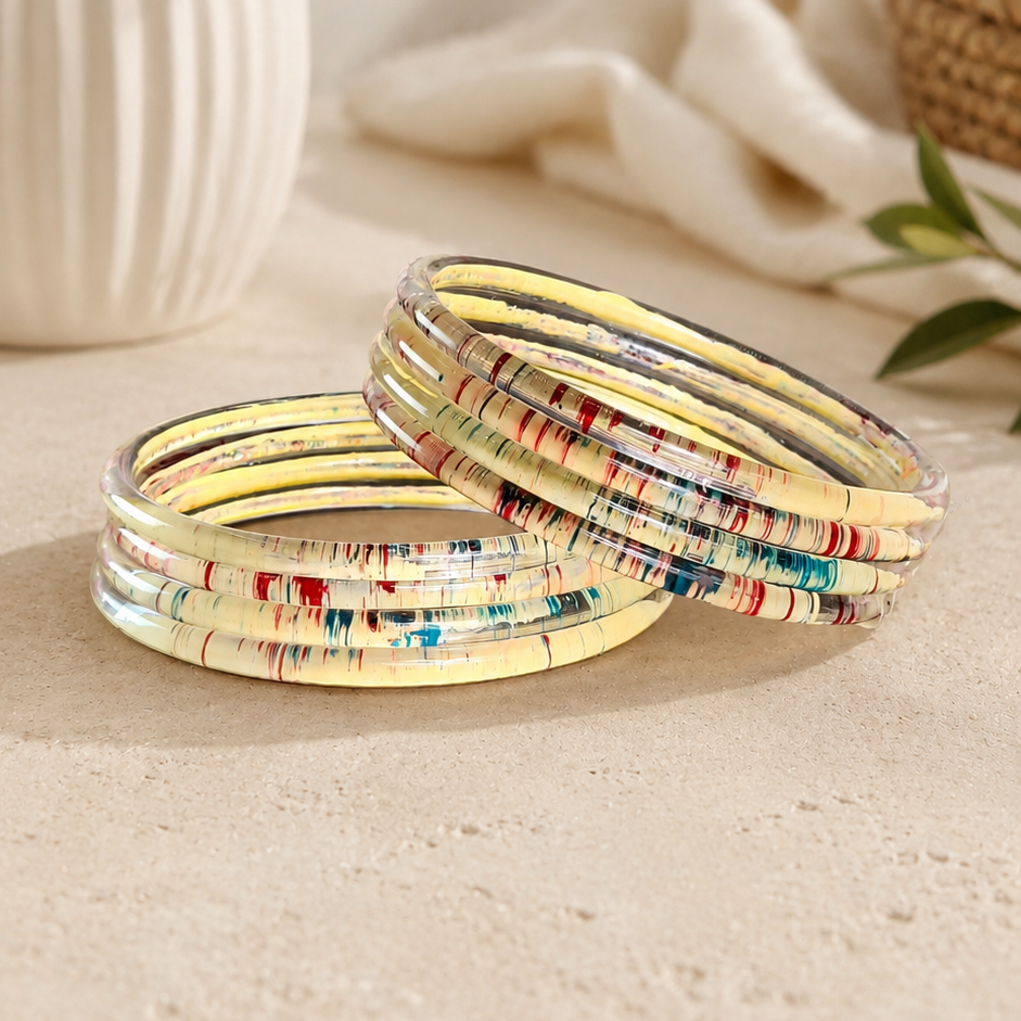 Glossy 3D Glass Bangle Set For Women - Set Of 8