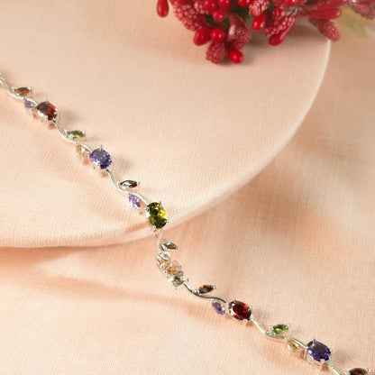 Trendy Tulip Multicolor Crystal Bracelet | Floral Design Silver Plated Bracelet