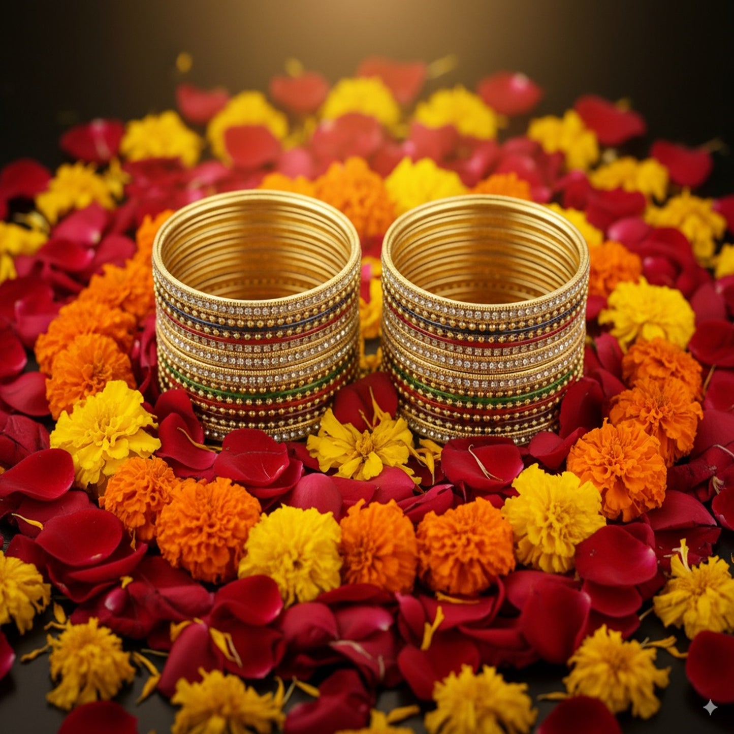 Golden Ball-Chain Bangles with Multi-Color Detailing