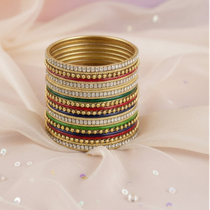 Golden Ball-Chain Bangles with Multi-Color Detailing