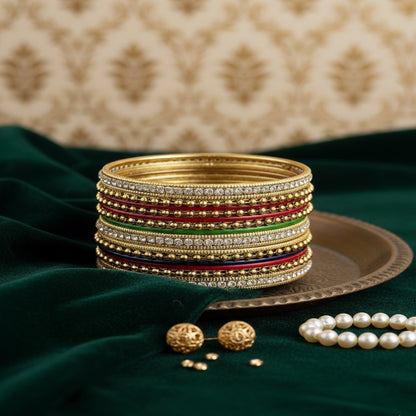 Golden Ball-Chain Bangles with Multi-Color Detailing
