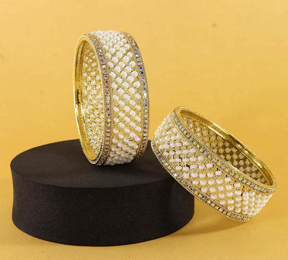 Regal Pearl & Gold Bridal Bangles – Timeless Elegance