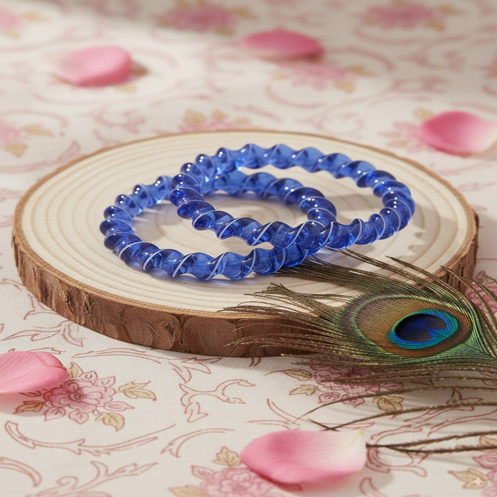 Indigoblue Spiral Glass Bangles – Set of 2 Designer Twist Pattern