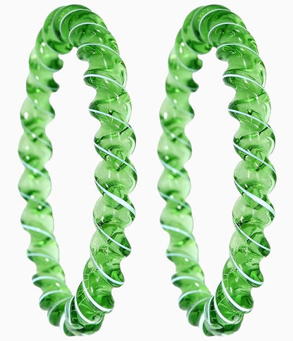 Green Spiral Glass Bangles – Set of 2 Designer Twist Pattern