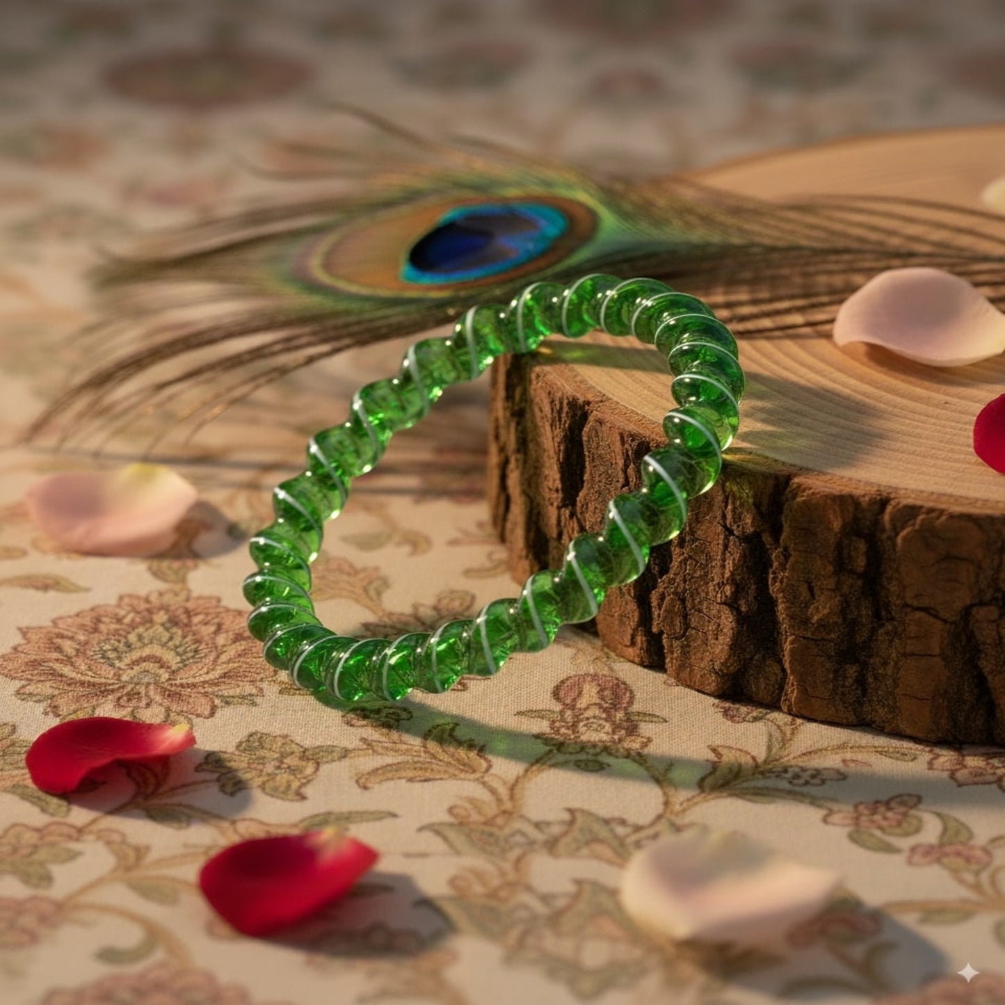 Green Spiral Glass Bangles – Set of 2 Designer Twist Pattern