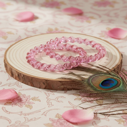 Pink Spiral Glass Bangles – Set of 2 Designer Twist Pattern