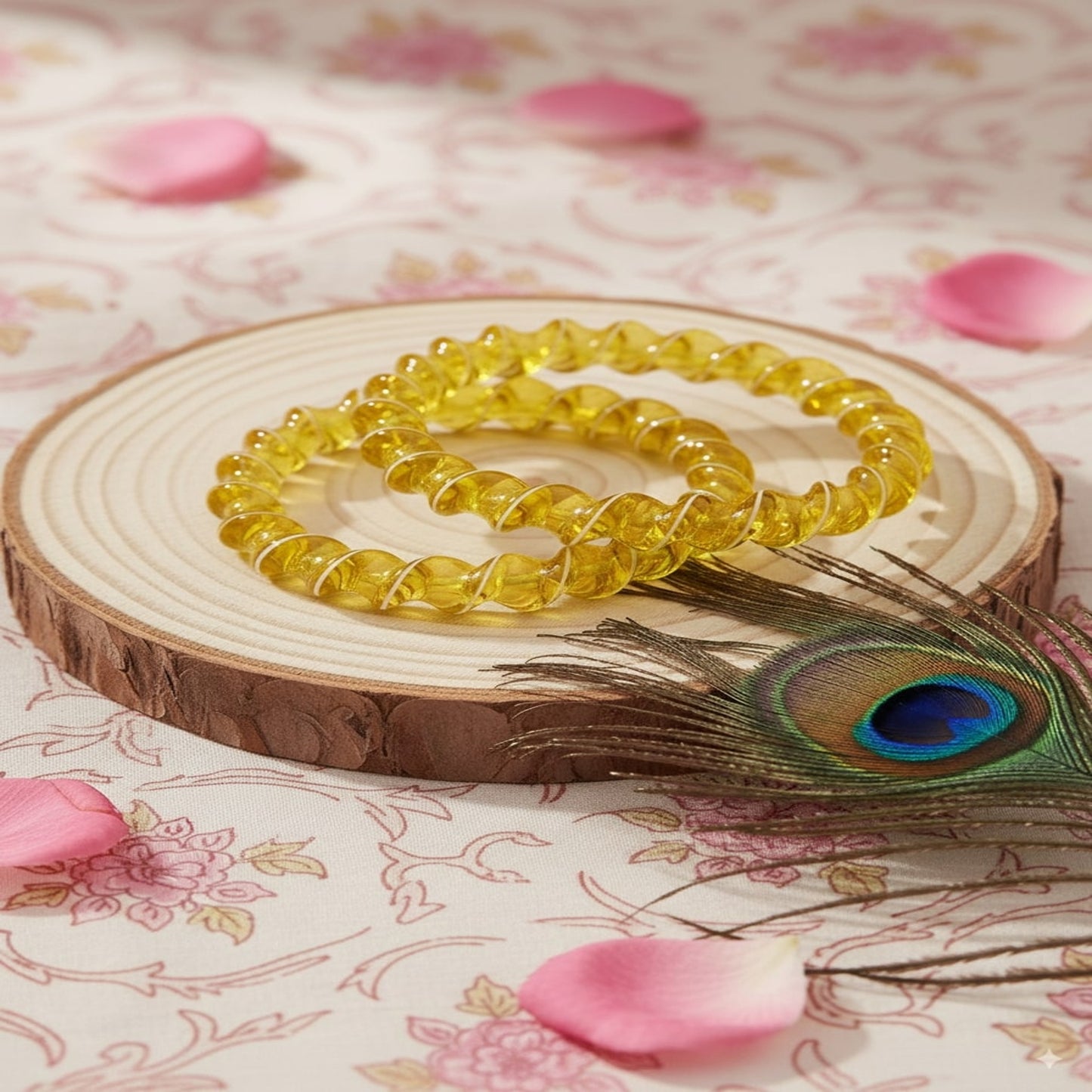 Yellow Spiral Glass Bangles – Set of 2 Designer Twist Pattern