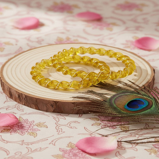 Yellow Spiral Glass Bangles – Set of 2 Designer Twist Pattern