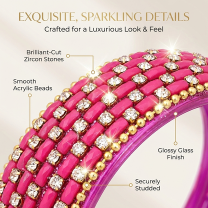 Traditional Look Kangan Glass Golden Zircon Stone & Beads Kada Set  Fancy Design  Bangles