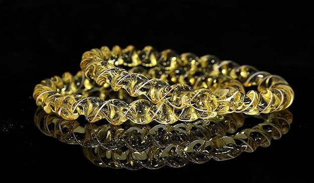 Yellow Spiral Glass Bangles – Set of 2 Designer Twist Pattern