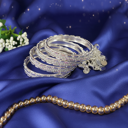 Luxury Silver Bangles with Stylish Latkan Danglers
