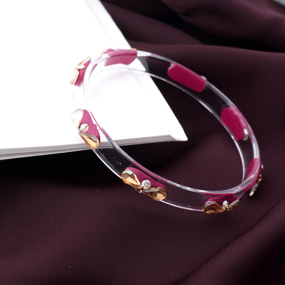 Magenta Glass Kada Set With Golden Zircon Stones & Kundan - Pack of 4