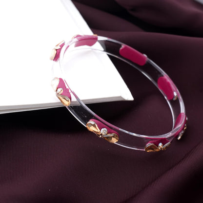 Magenta Glass Kada Set With Golden Zircon Stones & Kundan - Pack of 4
