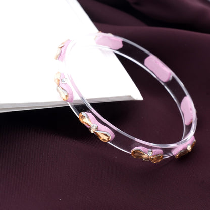 Pink Glass Kada Set With Golden Zircon Stones & Kundan - Pack of 4