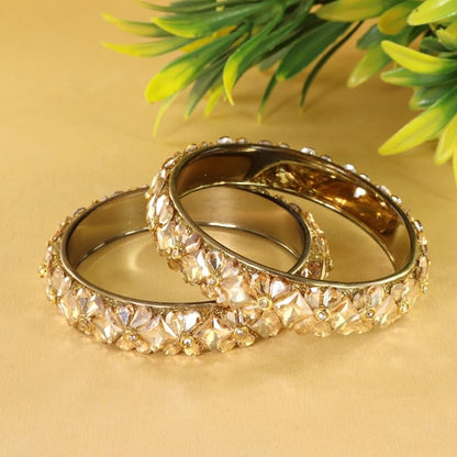 Gold Glass Kada Set Work With Zircon & Kundan Stone - Pack of 2