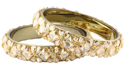 Gold Glass Kada Set Work With Zircon & Kundan Stone - Pack of 2