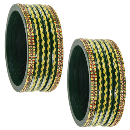 Green Premium & Gold Designer Bangles Set - Pack of 12