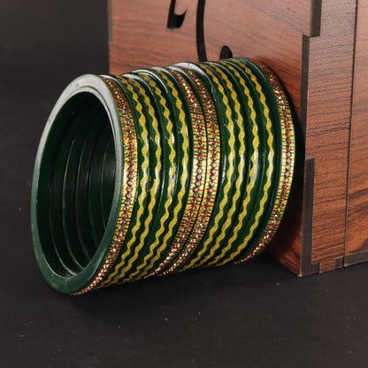Green Premium & Gold Designer Bangles Set - Pack of 12