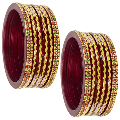 Maroon Premium & Gold Designer Bangles Set - Pack of 12