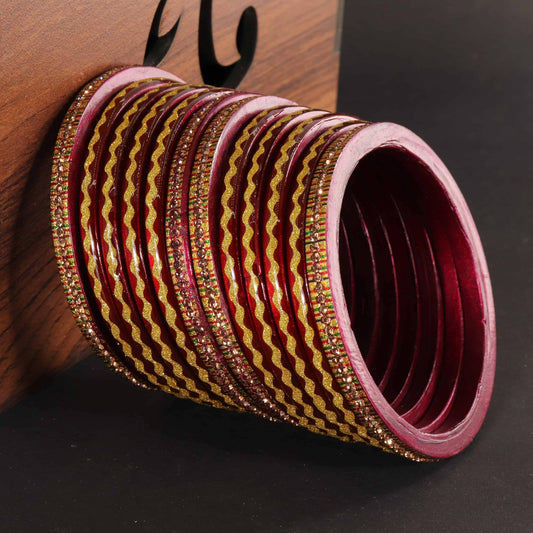 Maroon Premium & Gold Designer Bangles Set - Pack of 12